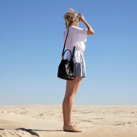 Status Anxiety Black Leather Drawstring Bucket Crossbody Bag - Picture 2 of 10